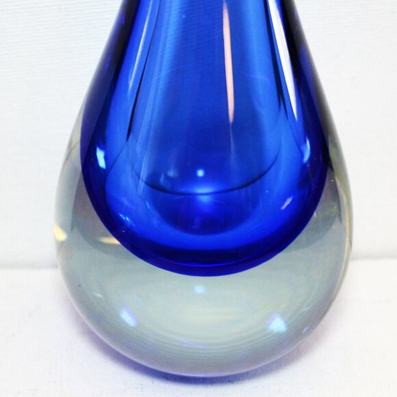 Vintage Murano Art Glass Tear Drop Bud Vase Colbalt Blue And Clear - Picture 3 of 4